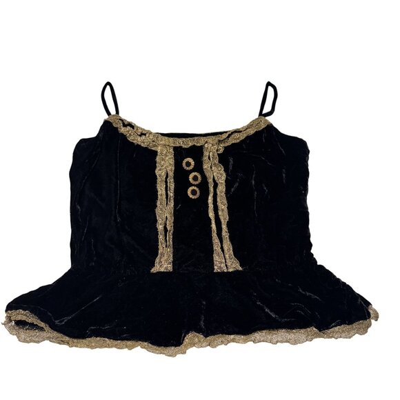 henri bendel Tops - Vintage Henri Bendel Velvet Top Womens Black Spaghetti Straps Gold Lace Size XS